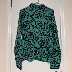 THML Floral Cowl Neck Sweater - Teal and Black